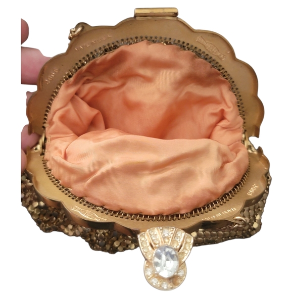 Whiting & Davis Co Gold Mesh Evening Bag With Rhinestone Clasp - Picture 7 of 15